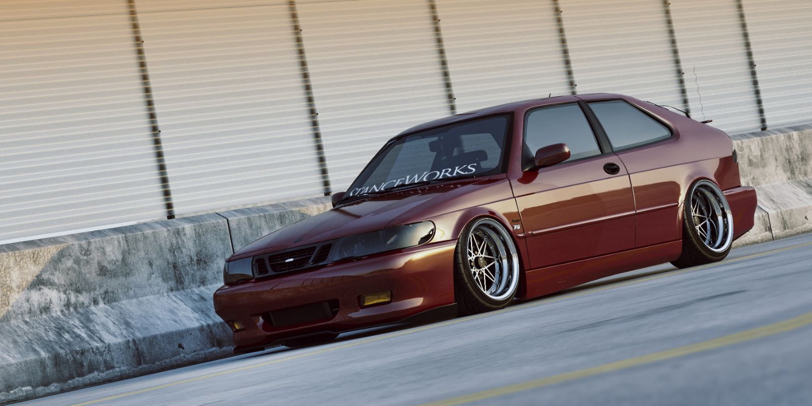 Stanced SAAB 9-3 Viggen with air suspension and JDM rims