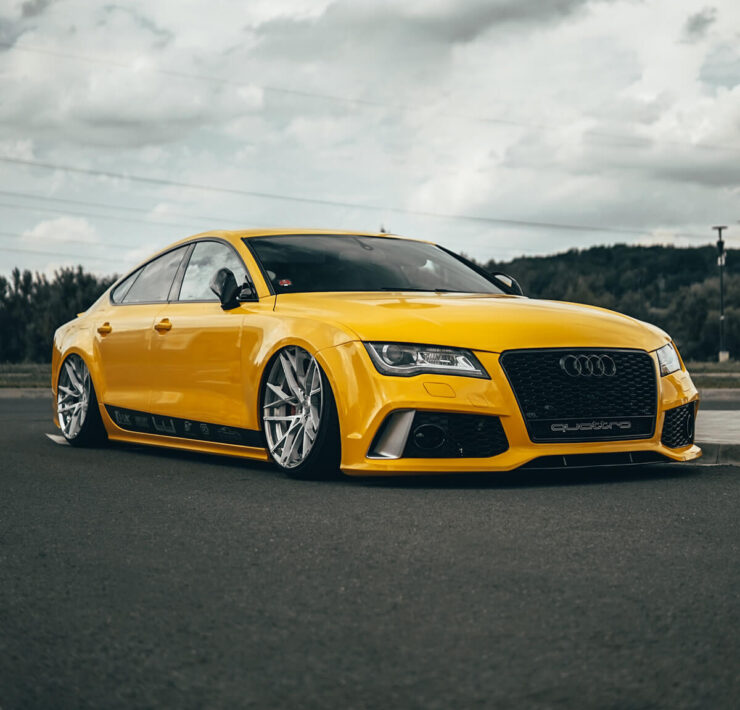 Stanced Yellow Audi S7 on 20" rims