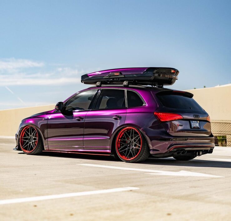Stanced Audi SQ5 in purple vinyl wrap