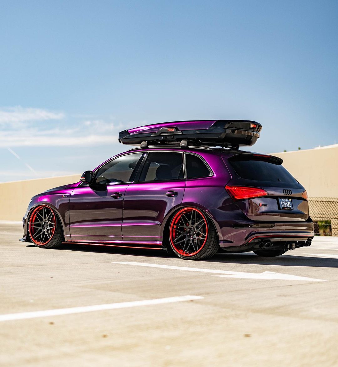 Stanced Audi SQ5 in purple vinyl wrap