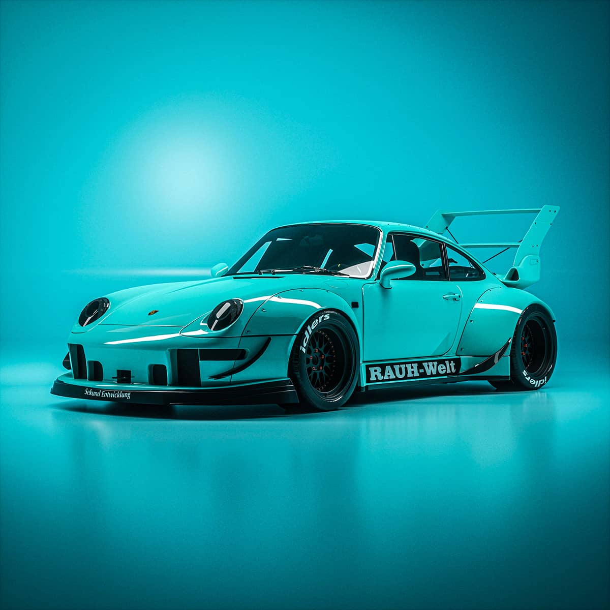 Light blue Porsche 993 RWB Rauh Welt