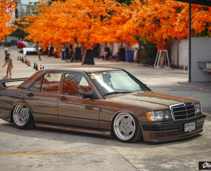 BAGGED 1986 MERCEDES 190E ON AMG HAMMER RIMS FROM THAILAND