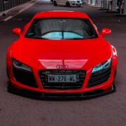 Slammed Audi R8 in red color