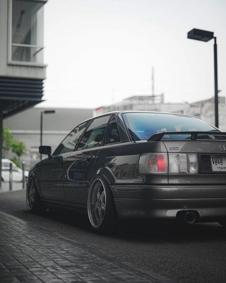 Stanced 1994 Audi 80 B4 Zender on BBS Strosek and Air Suspension