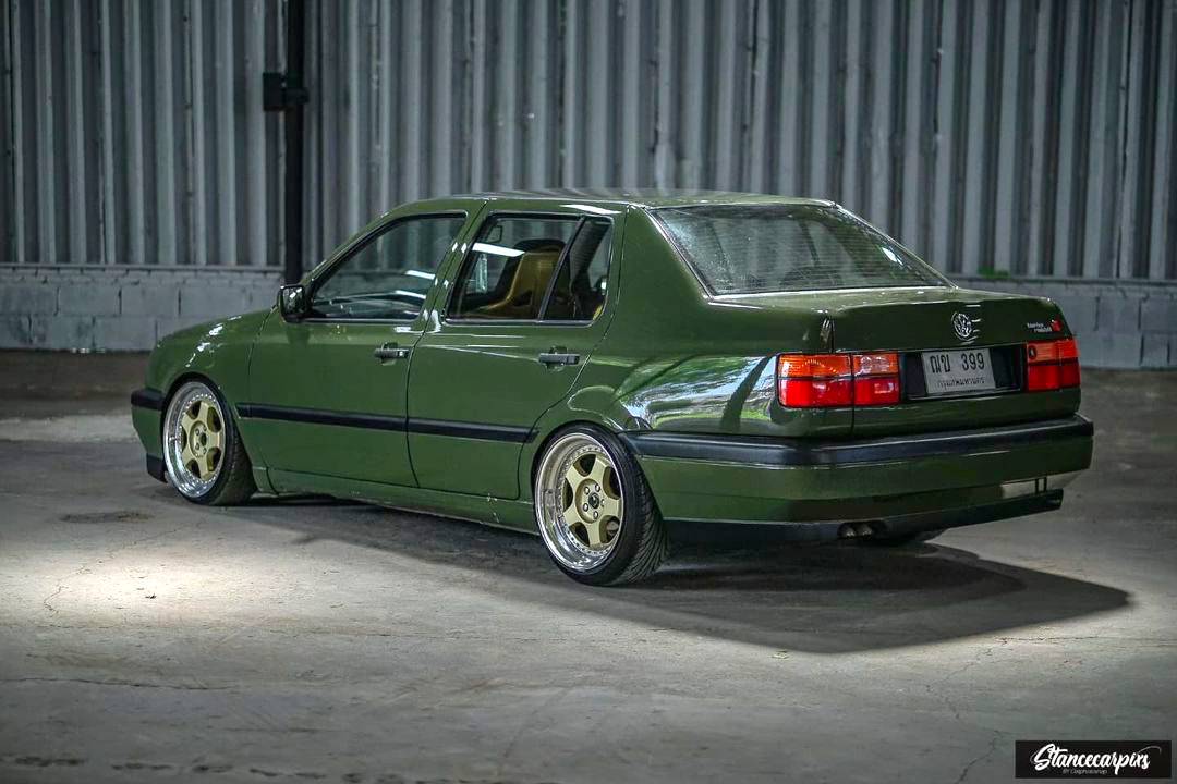 Dropped VW Jetta MK3 on a set of ST coilovers